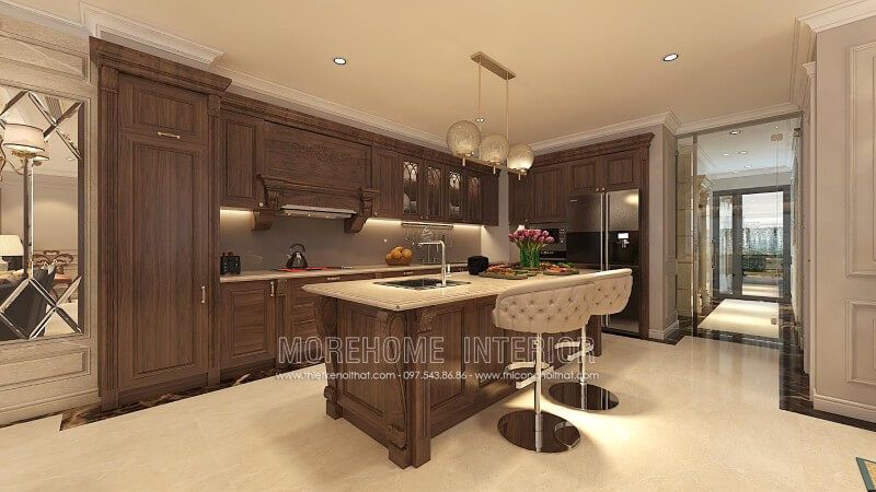 Chiêm ngưỡng mẫu tủ bếp gỗ óc chó tự nhiên cao cấp nhập khẩu đang làm mưa làm gió trên thị trường nội thất Việt