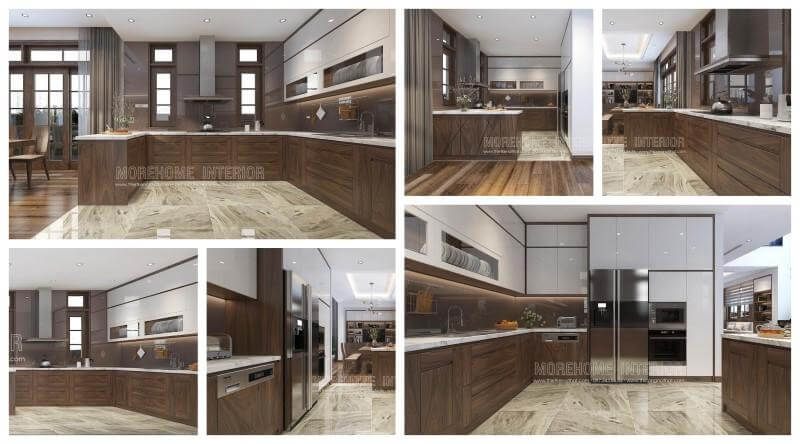 Say đắm với mẫu thiết kế tủ bếp gỗ óc chó hiện đại, đơn giản, tinh tế, thiết kế hợp lý, kiểu cách hoàn hảo mang đến bức tranh hoàn mỹ cho không gian bếp.