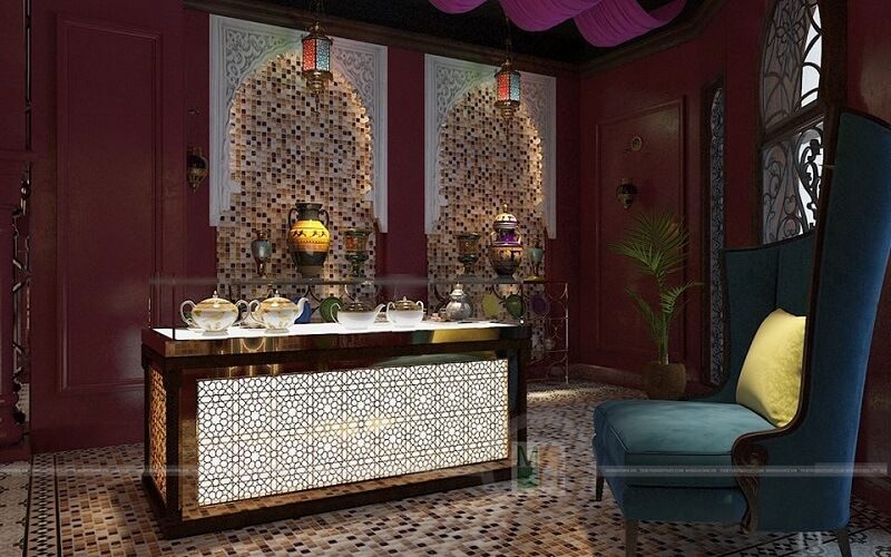 Mẫu thiết kế ghế sofa nỉ màu xanh theo phong cách tân cổ điển cuốn hút mọi ánh nhìn với kiểu dáng ấn tượng, độc đáo